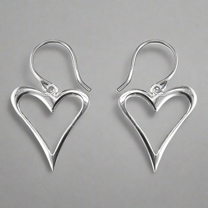 Sterling Silver Abstract Outline Heart Hook Earrings - More Than Just a Gift | Narborough Hall