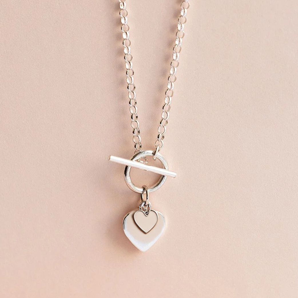 Sterling Silver Two Mini Hearts T-bar Necklace - More Than Just a Gift | Narborough Hall