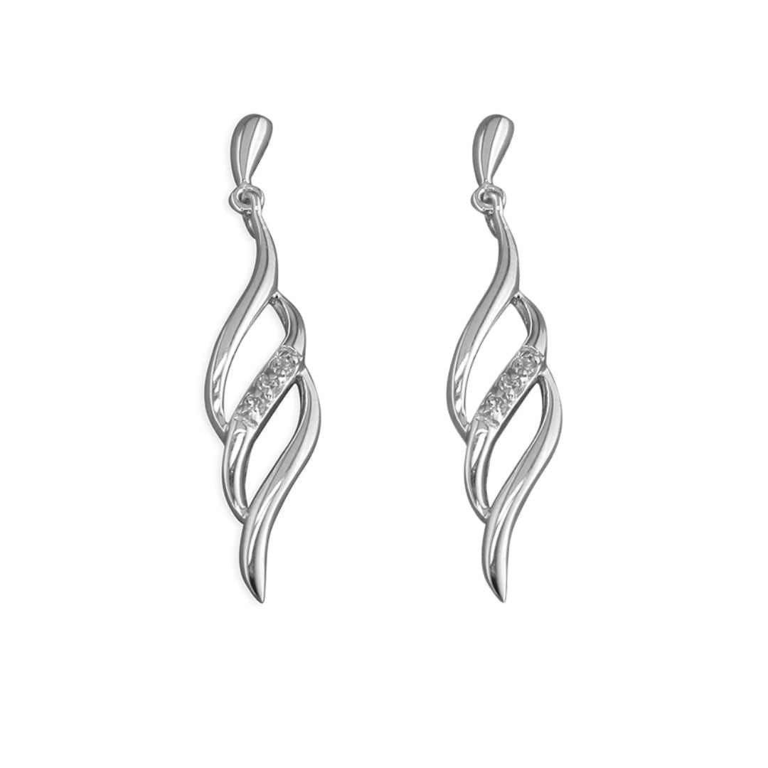 Sterling Silver Triple Wave with White Cubic Zirconias Drop Earrings - More Than Just a Gift | Narborough Hall
