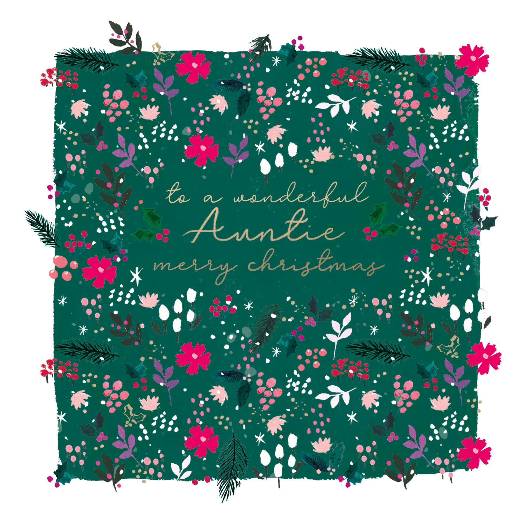 Hotchpotch - Auntie Snowdrop Christmas Card Ditsy Foliage