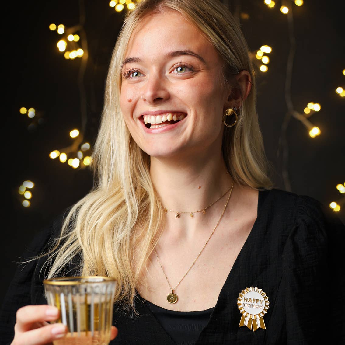 Talking Tables - Gold Enamel "Happy Birthday" Pin Badge | Birthday Badges | - More Than Just a Gift | Narborough Hall