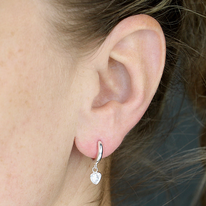 Sterling Silver Heart CZ Huggie Hoop Earrings - More Than Just a Gift | Narborough Hall