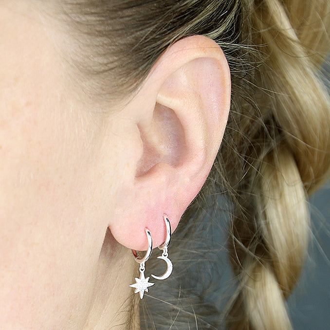 Sterling Silver CZ Moon and Star Charm Huggies - More Than Just a Gift | Narborough Hall