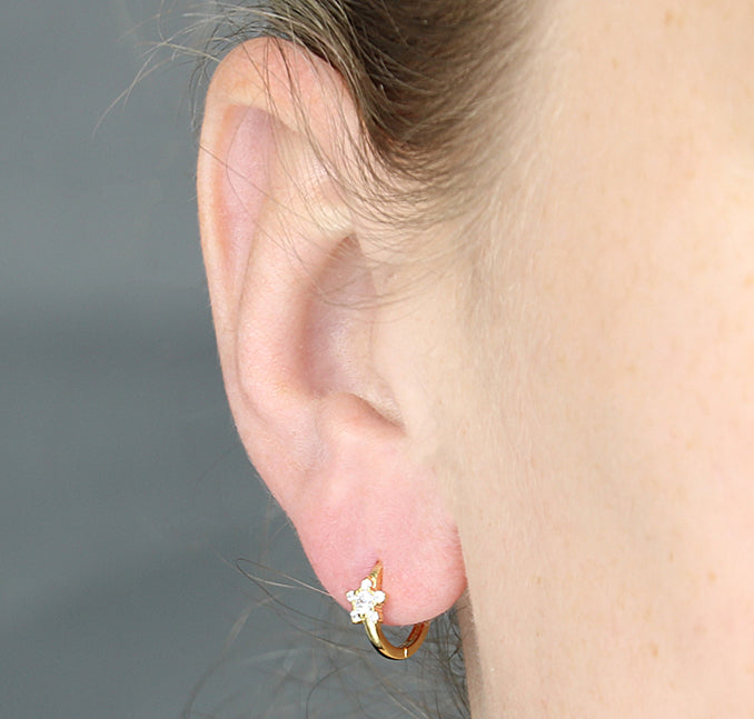 Gold Plated Sterling Silver Star CZ Huggie Hoop Earrings. - More Than Just a Gift | Narborough Hall
