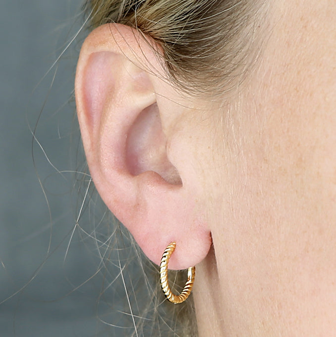 Sterling Silver Gold Plated Twist Huggie Hoop Earrings - More Than Just a Gift | Narborough Hall