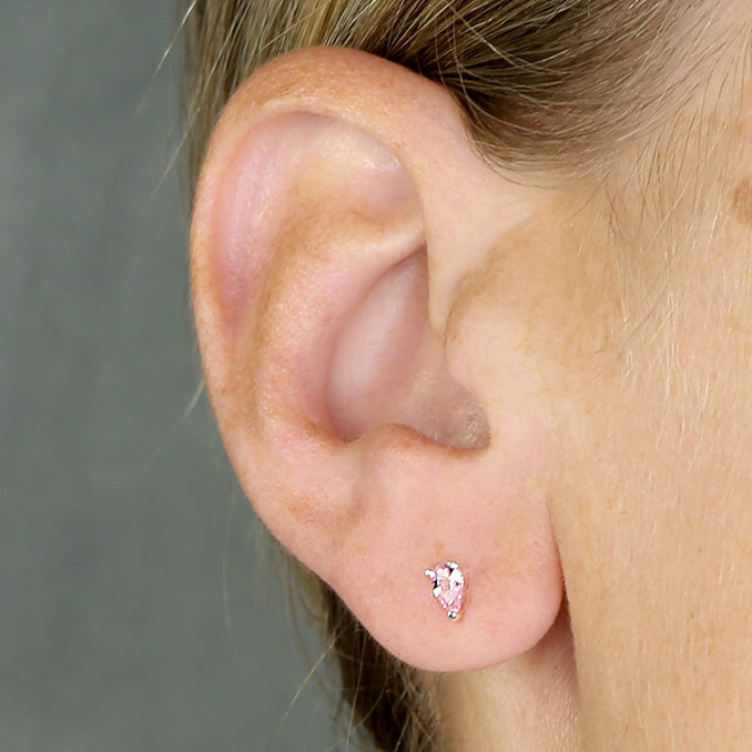Sterling Silver Pink CZ Teardrop Stud - More Than Just a Gift | Narborough Hall
