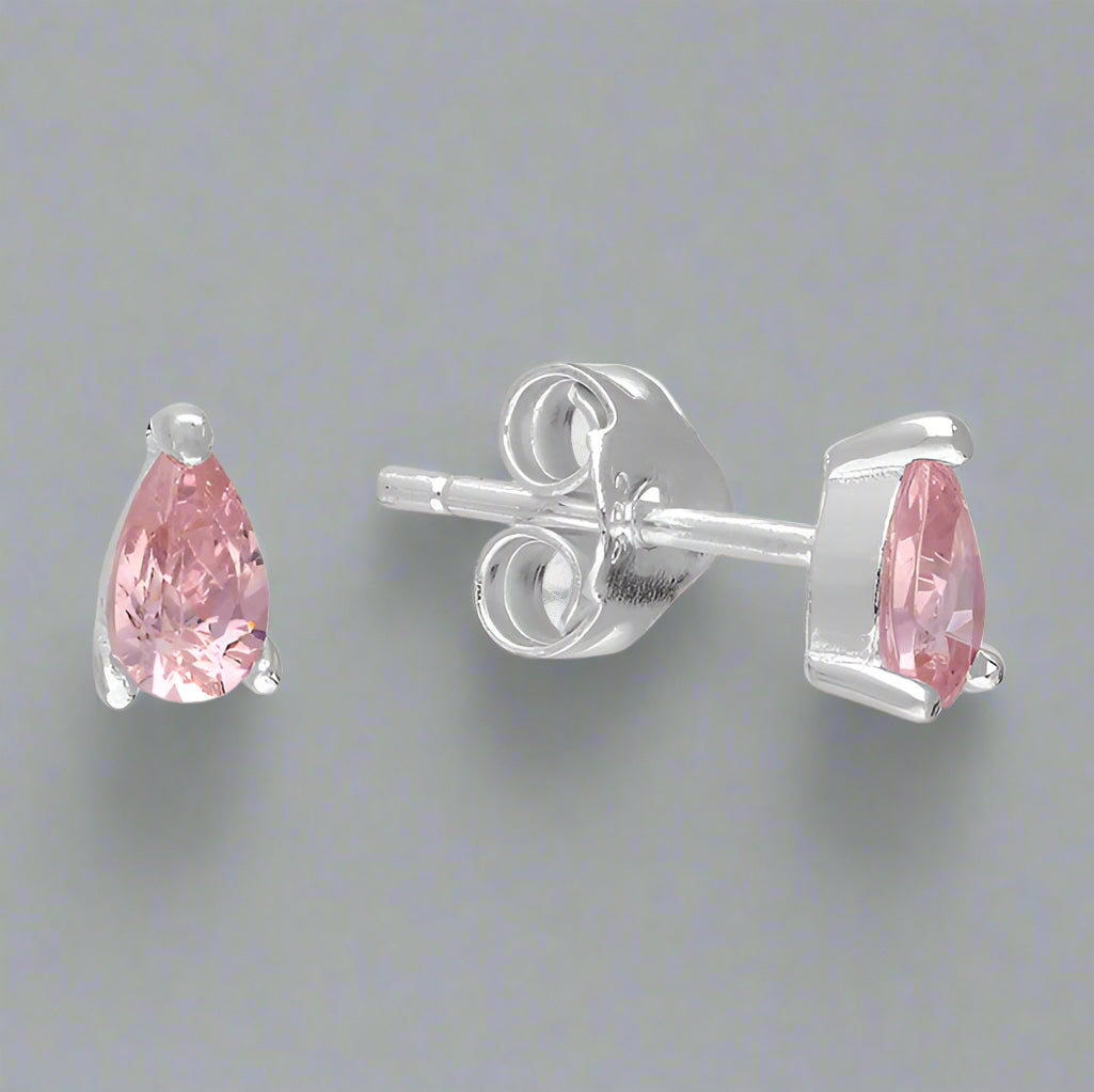 Sterling Silver Pink CZ Teardrop Stud - More Than Just a Gift | Narborough Hall