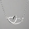 Sterling Silver Double Interlinking Heart Outlines Necklace