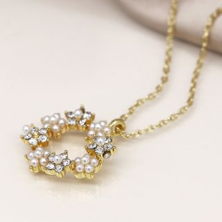 POM Faux Gold and Pearl Floral Circle Necklace