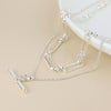 POM Silver-Plated layered chain and t-bar necklace