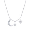 Sterling Silver CZ Moon & Stars Necklace