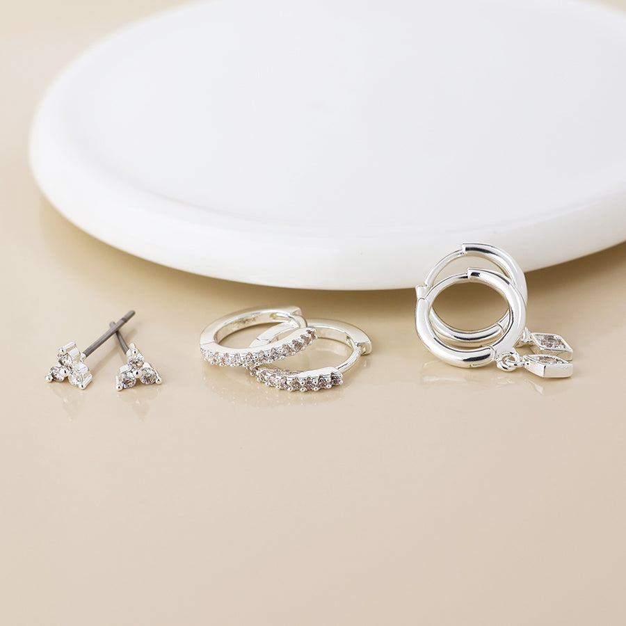 POM Silver Plated Crystal Hoops & Studs Earring Set - More Than Just a Gift | Narborough Hall