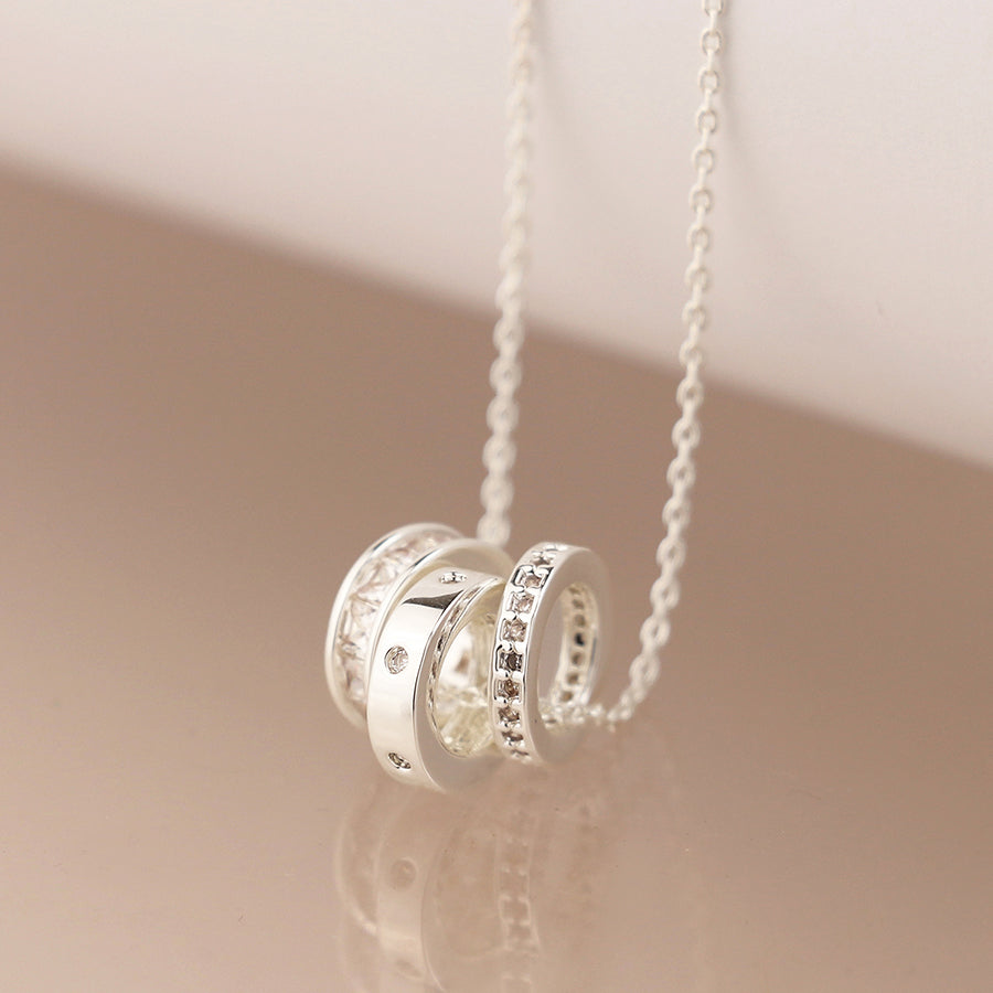 POM Silver Plated Triple Mini Crystal Rings Necklace - More Than Just a Gift | Narborough Hall