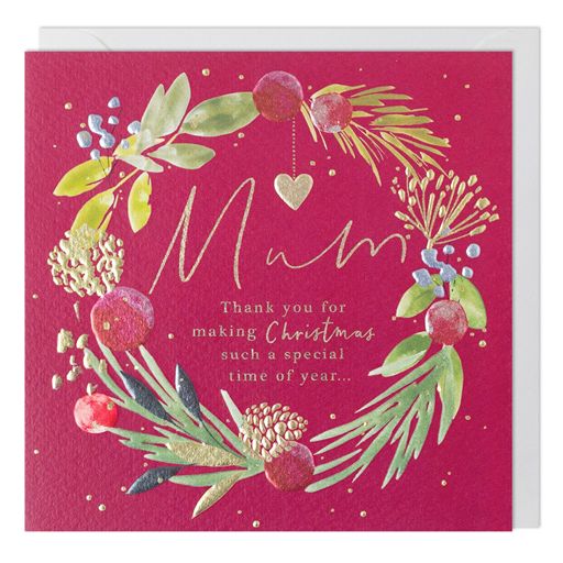 Full Bloom Mum Wreath Christmas Card