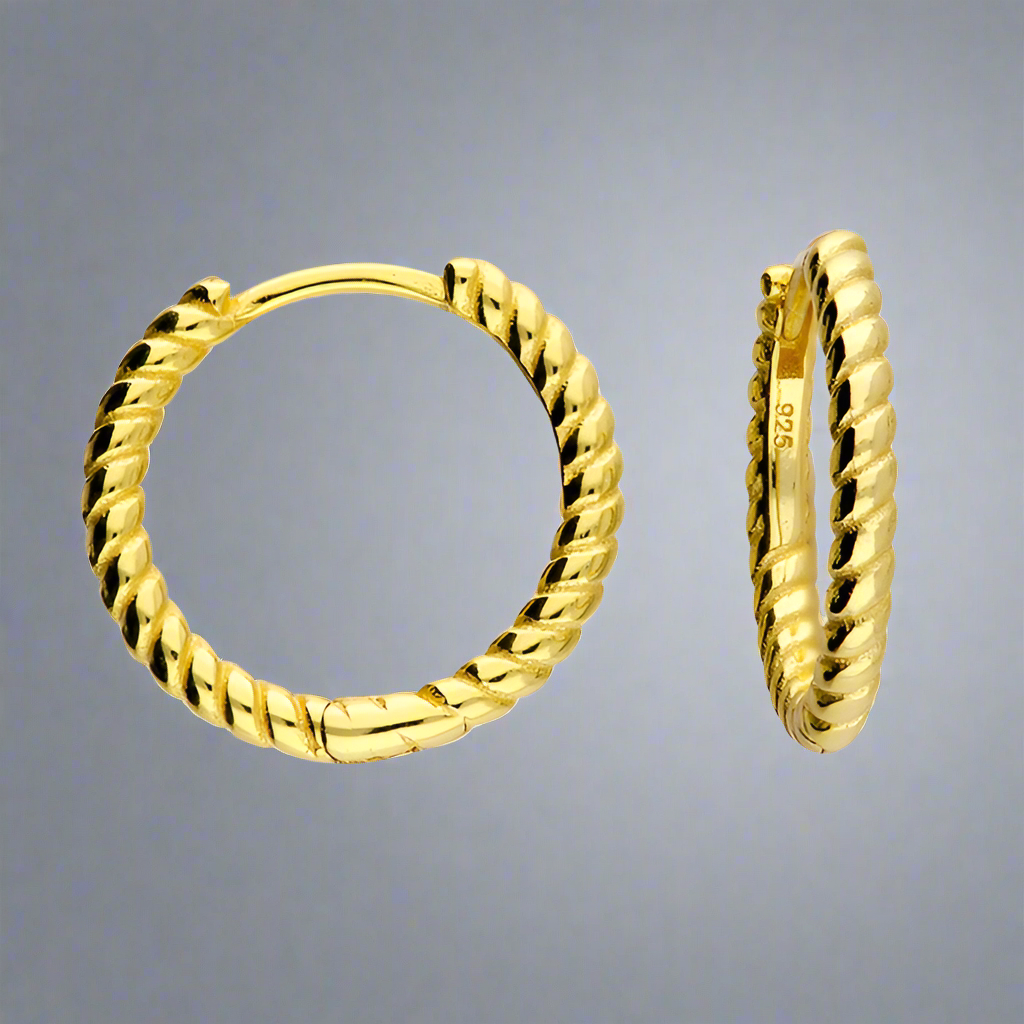 Sterling Silver Gold Plated Twist Huggie Hoop Earrings - More Than Just a Gift | Narborough Hall