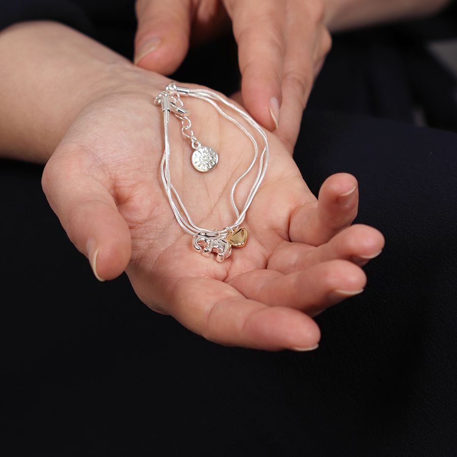 POM Triple Strand Silver Plated Elephant Heart Bracelet