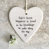 East of India Porcelain Hanging Heart- Life’s truest happiness