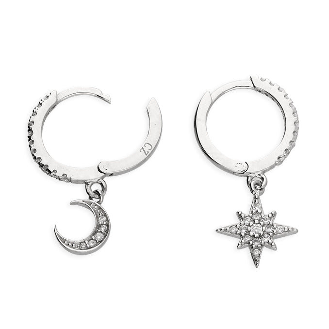 Sterling Silver CZ Star & Moon Huggie Earrings - More Than Just a Gift | Narborough Hall