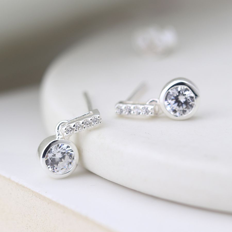 POM Sterling Silver Crystal Bar and Drop Earrings