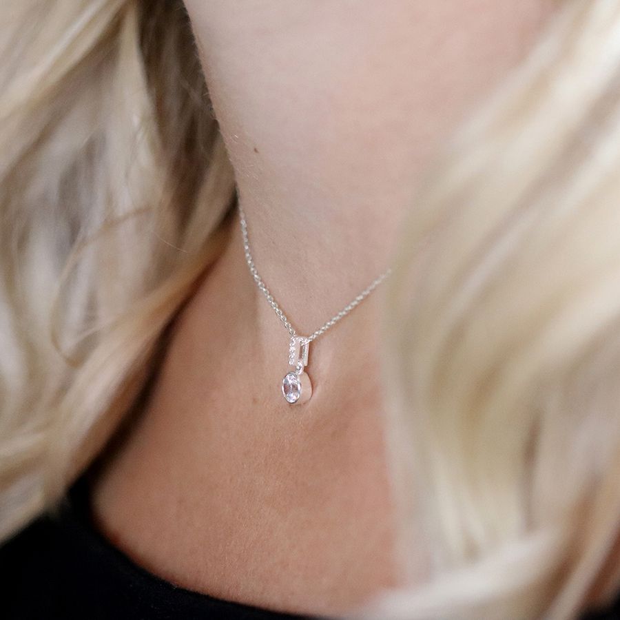 POM Sterling Silver Crystal Bar and Drop Necklace