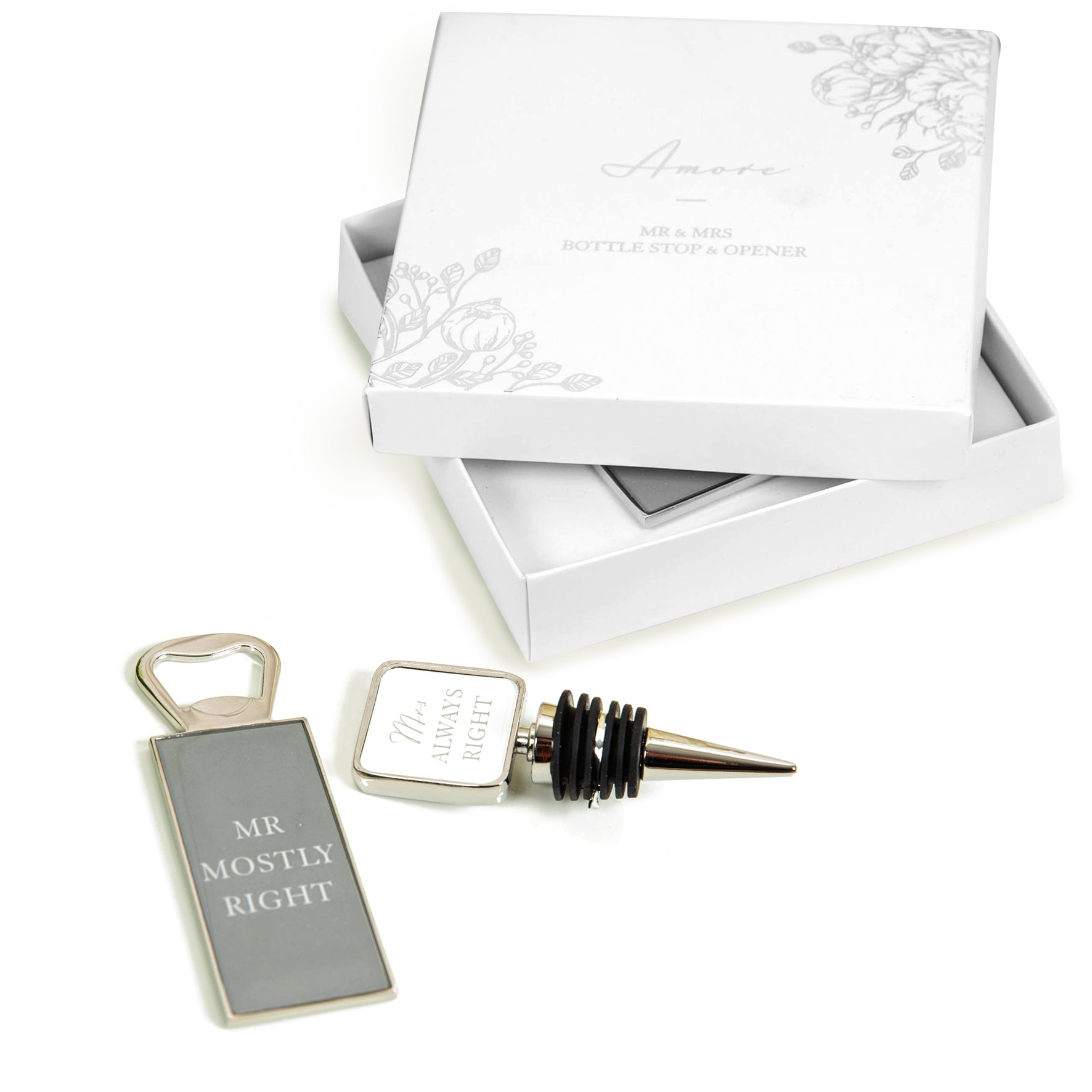 Amore - Mr & Mrs Bottle Stop and Opener Set - More Than Just a Gift | Narborough Hall