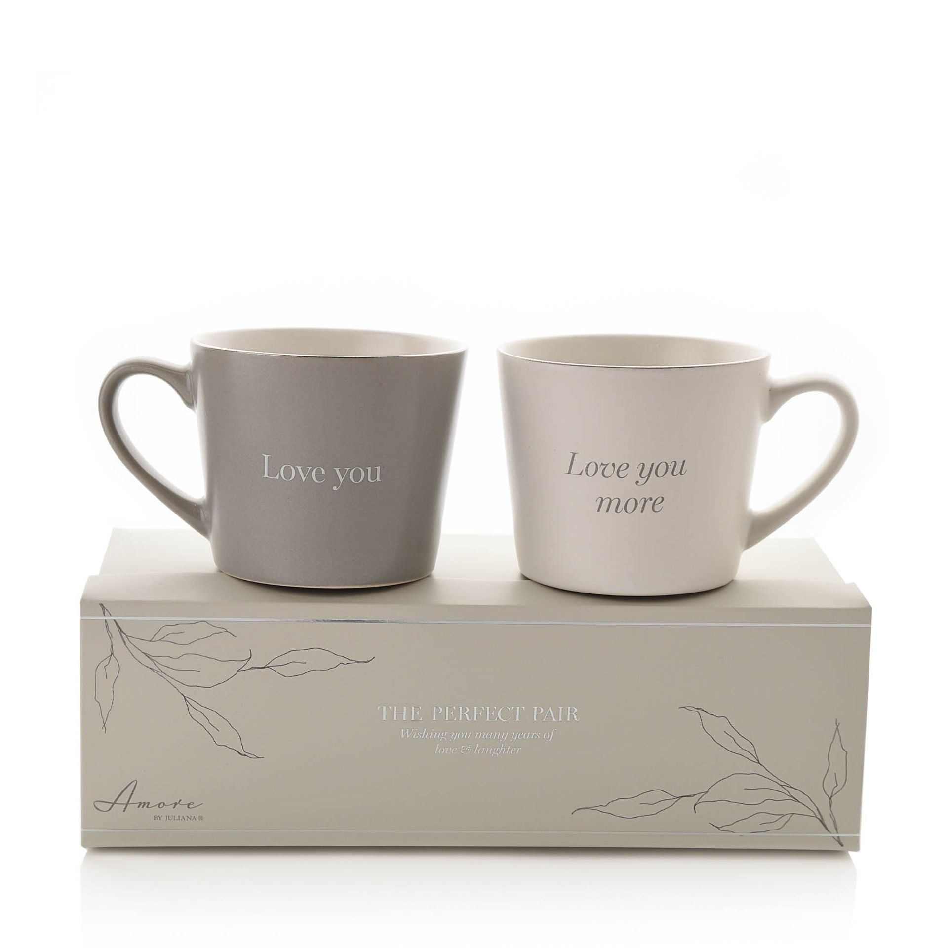 Amore Set Of 2 Grey & White Mugs - Love You & Love You More - More Than Just a Gift | Narborough Hall