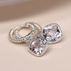 POM Silver Plated Hoop Earrings With Clear Crystal Drops
